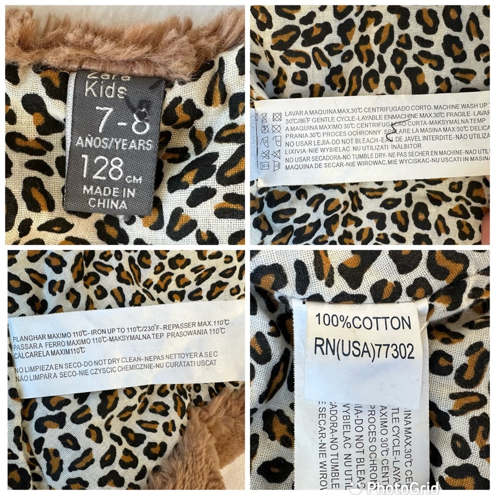 Zara Kids Cotton Furry Teddy Bear Cape Capelet Cheetah Leopard Lined, size 7-8 - Picture 16 of 16